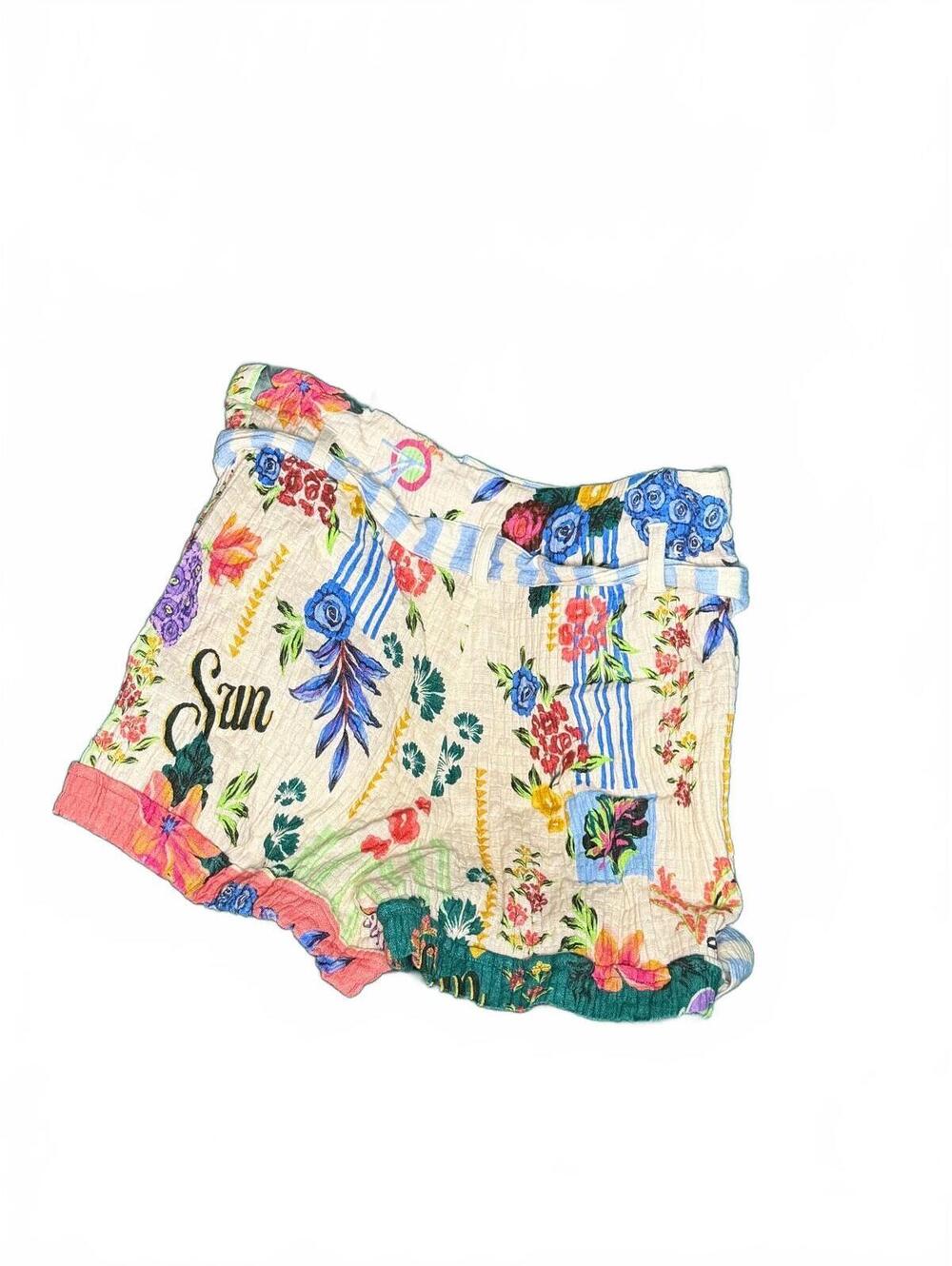Agua Bendita Addison Citrus High Waist Embroidered Shorts Size Large NWT